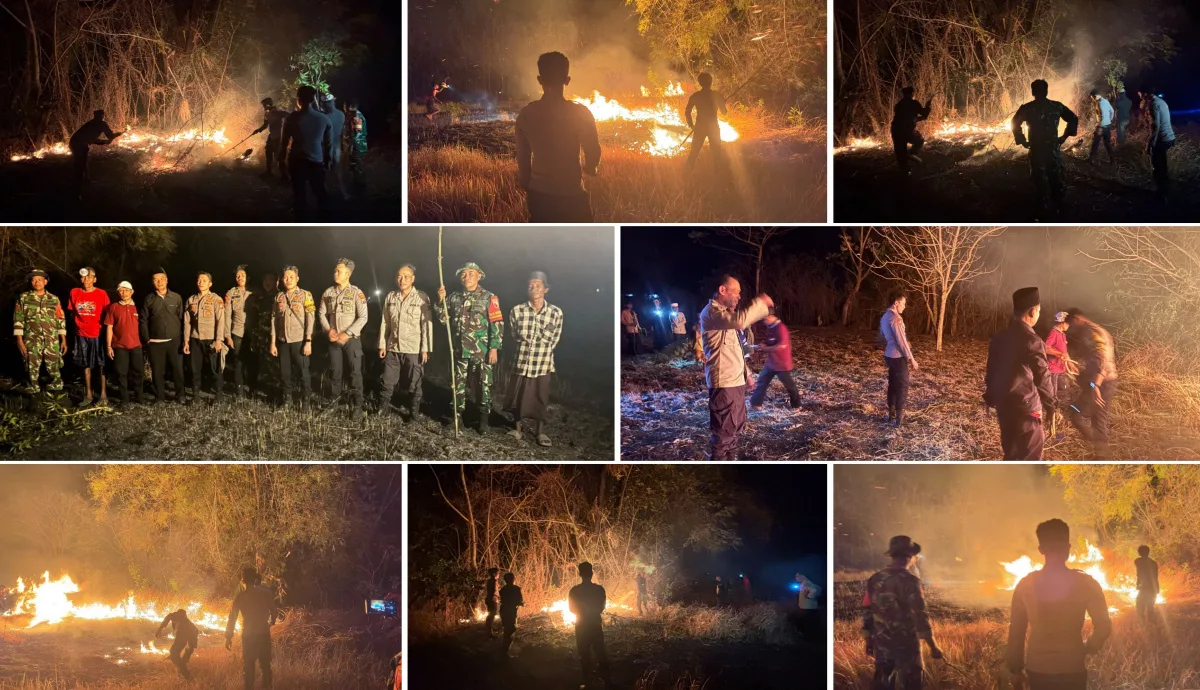 Sinergi TNI-Polri dan Warga Padamkan Kebakaran Lahan di Raas Sumenep