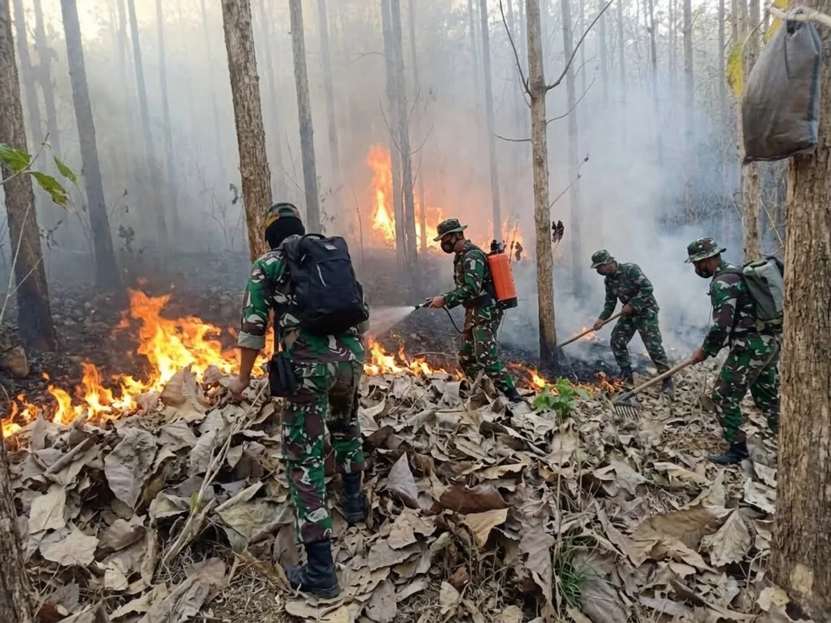Sinergi TNI Perhutani dan Masyarakat Kendalikan Kebakaran Hutan dan Lahan di Tulungagung