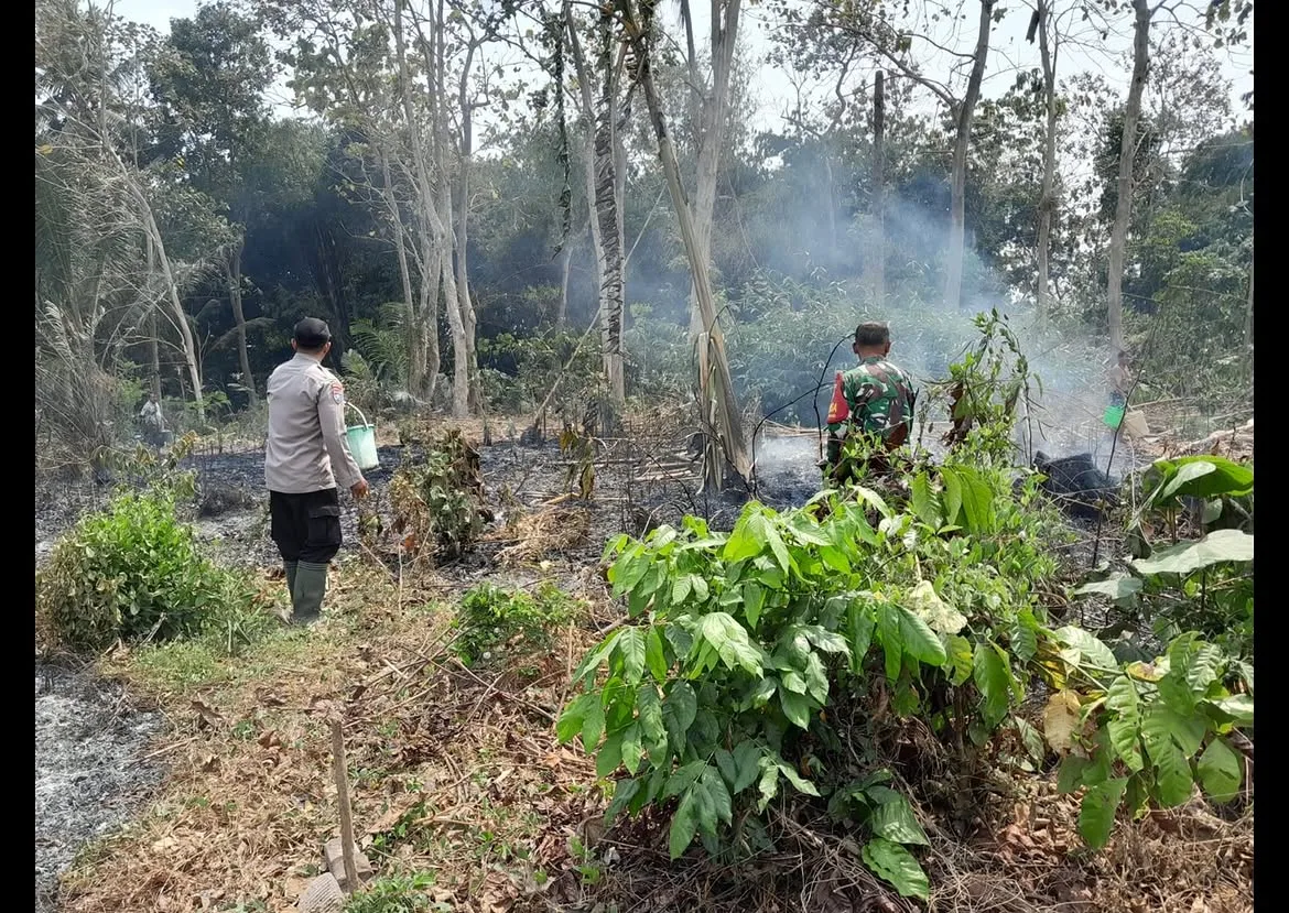 Babinsa Selopuro Bergerak Cepat Bantu Padamkan Kebakaran Lahan Bambu di Blitar